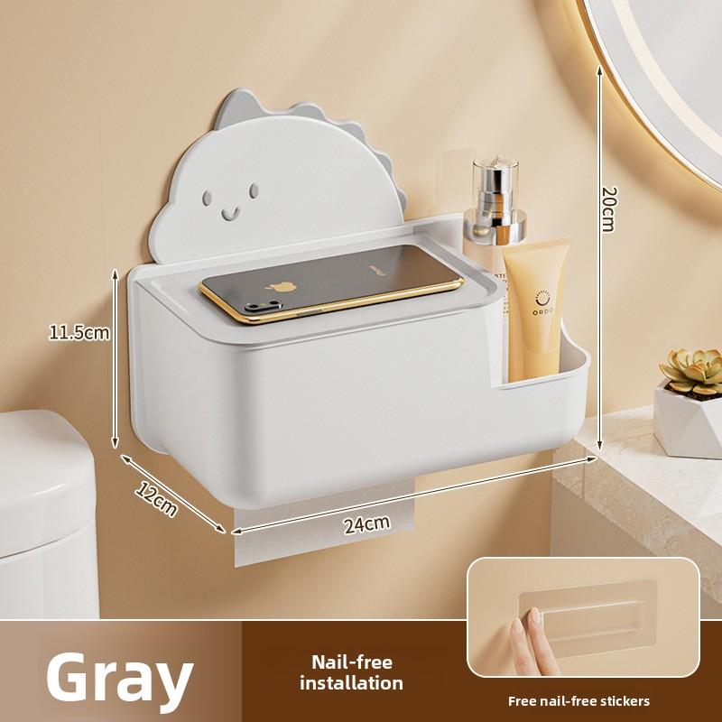 Cartoon Dinosaur Wall-Mounted No-Drilling Toilet Paper Holder for Bathroom, Kitchen and Living Room