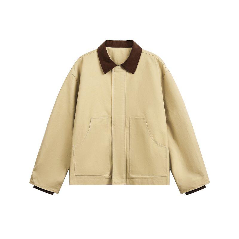Men's American Retro Detroit Lapel Jacket Men's Autumn Color-Blocked Canvas Vintage Work Jacket
