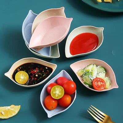 1Pc Home Kitchen Wheat Straw Seasoning Saucer Creative Plastic Leaf Shaped Pickle Small Plate Tableware Dipping Snack Dish