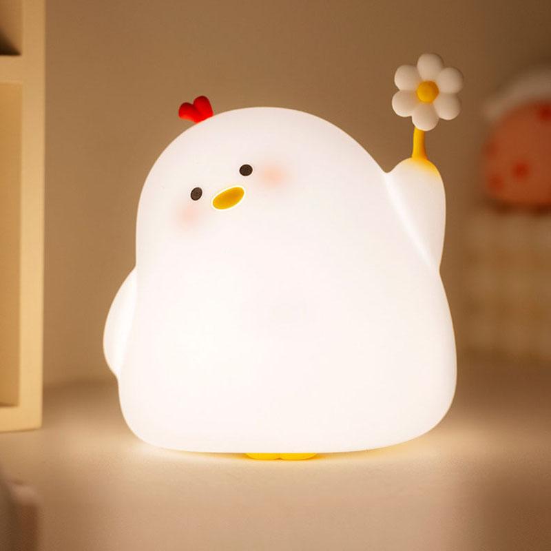 Cute Chick Silicone LED Night Light USB Rechargeable Touch Sensor Lamp Soft Light for Kids Baby Bedroom Home Decor Toy Gift