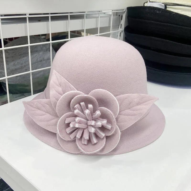 WTEMPO Women's Autumn Winter Casual Verstaile Retro Elegant Flower Formal Hats Cold-proof Windproof Warm Solid Color Bucket Hats