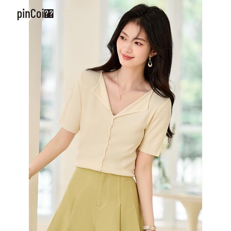 Elegant V-Neck Knit Short Sleeve Top for Women