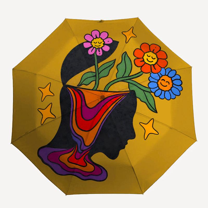 

1pc Flower Power Automatic Open/Close Umbrella, Portable Folding Umbrella for Travel, Themed Events, It is suitable as a gift for various festivals, O