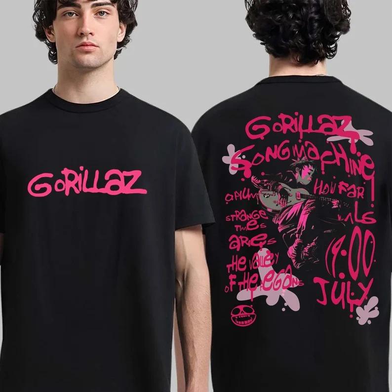 T-shirt con Stampa Band Gorillaz Uomo Oversize Y2k Streetwear Manica Corta Estate Cotone Moda Casual Larga Abbigliamento Donna Uomo