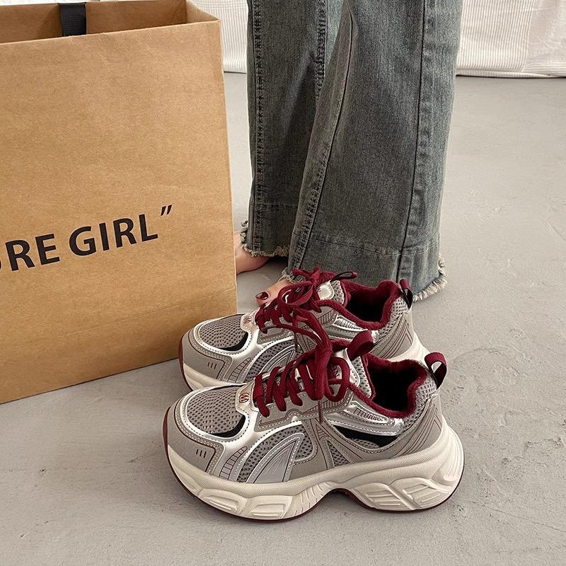Versatile platform dad shoes women's 2025 spring new student casual women's shoes mesh super fire thin running shoes