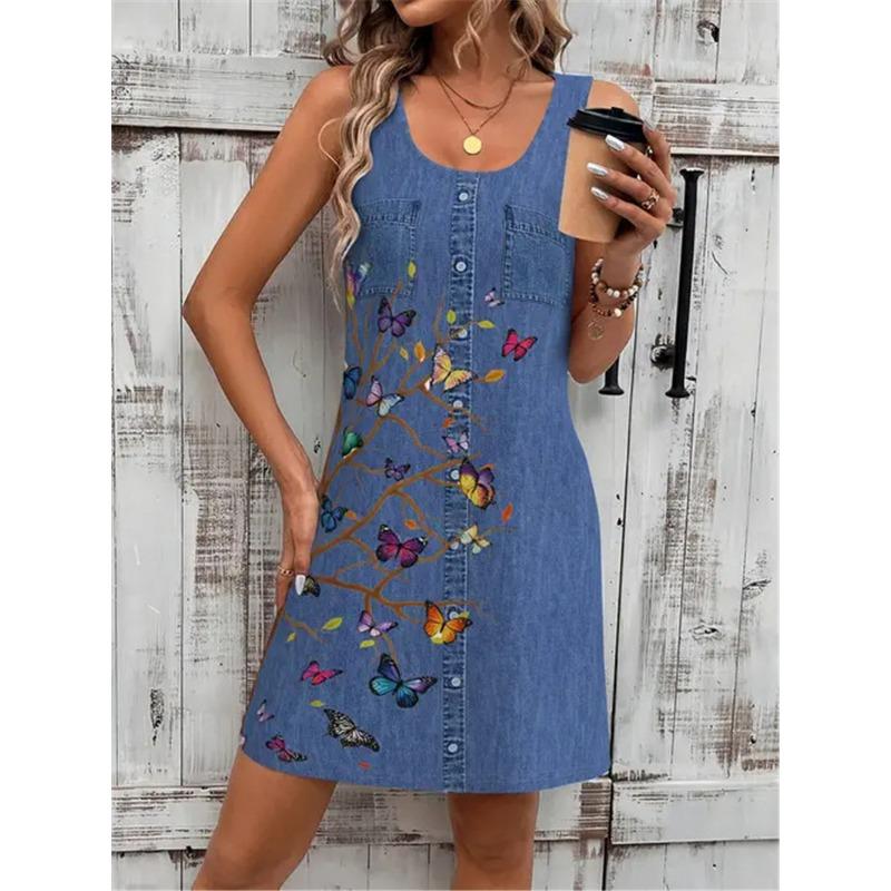 Mini Abiti Estivi da Donna Stile Cowboy Senza Maniche Stampa 3D Moda di Strada Abito da Donna Lento Abito Casual