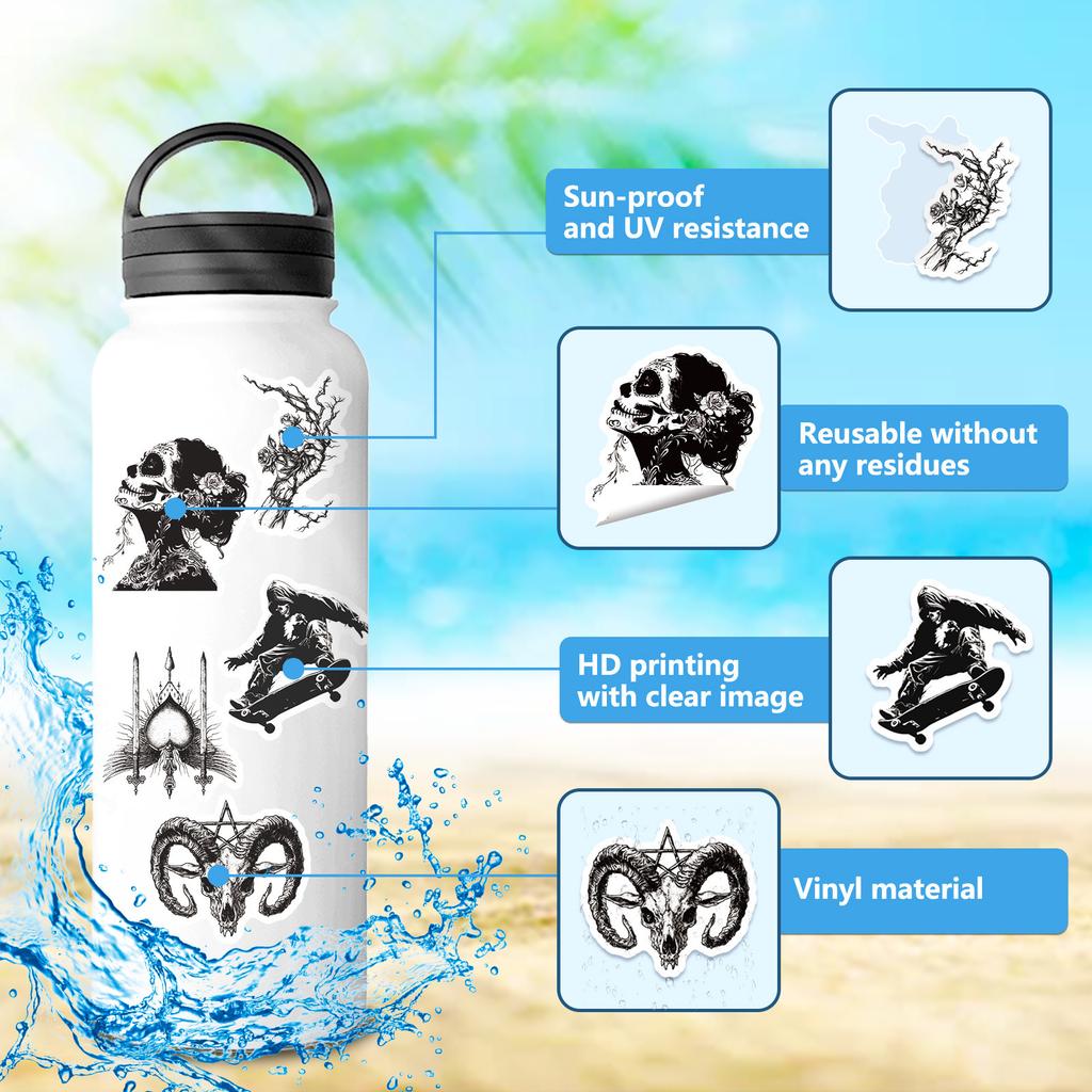 50 Black And White Gothic Black And White Gothic Punk Horror Notebook Graffiti Stickers