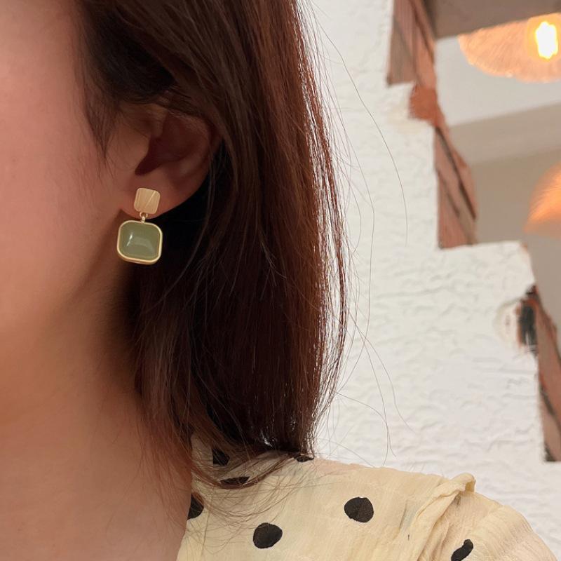 Geometry Acrylic Square Metal Drop Earrings for Women Wedding Party Fashion Vintage Statement Jewelry Golden Color Festival Gift