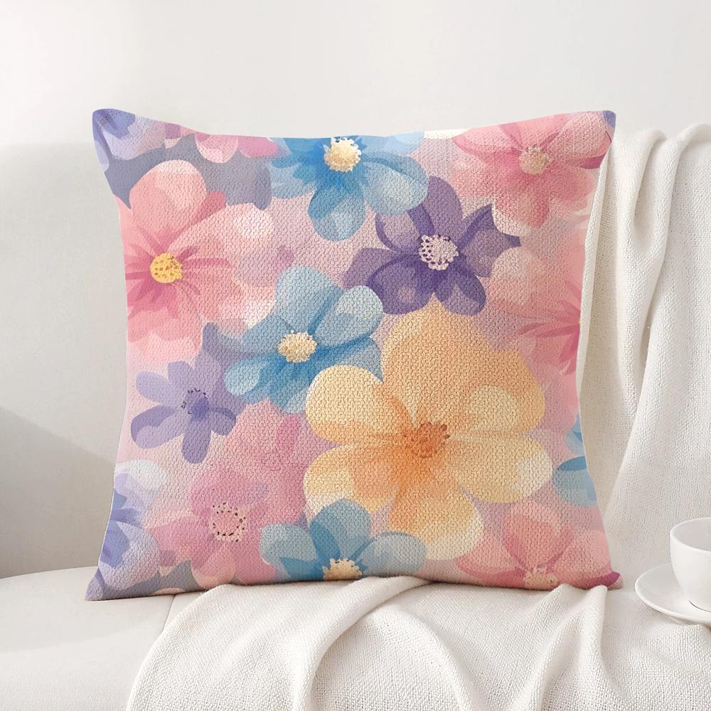 FFloral Pattern Cushion Cover Natural Linen Organic Fabric DoubleSided Printing Sofa Home Decor Breathable Bed Pillow