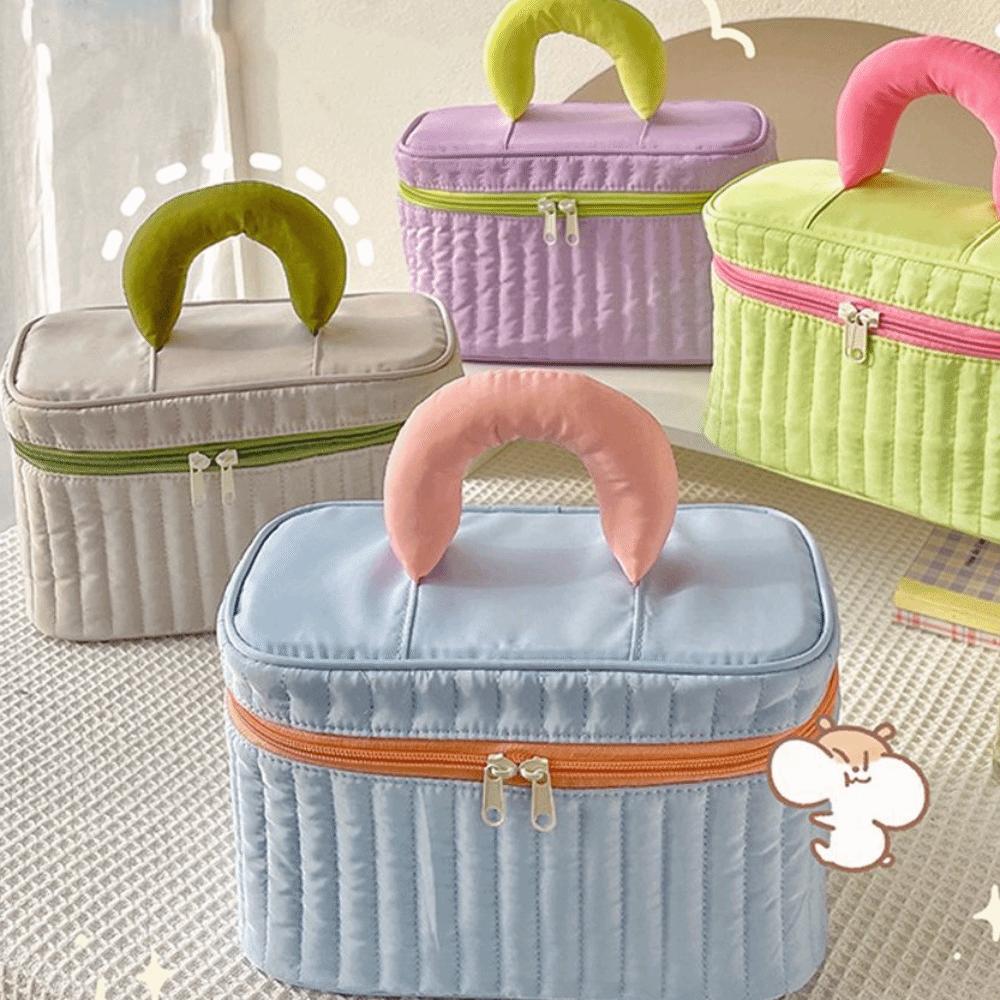 Fashion Square Nylon Contrast Color Makeup Case Women Cosmetic Bag Travel Toiletry Bag Storage Bag