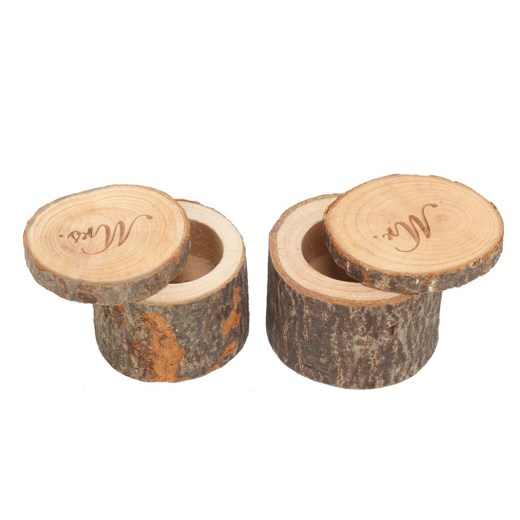 2Pcs Ring Box Portable Wooden Retro Design Ring Bearer Box for Weddings Handicrafts DIY Gifts