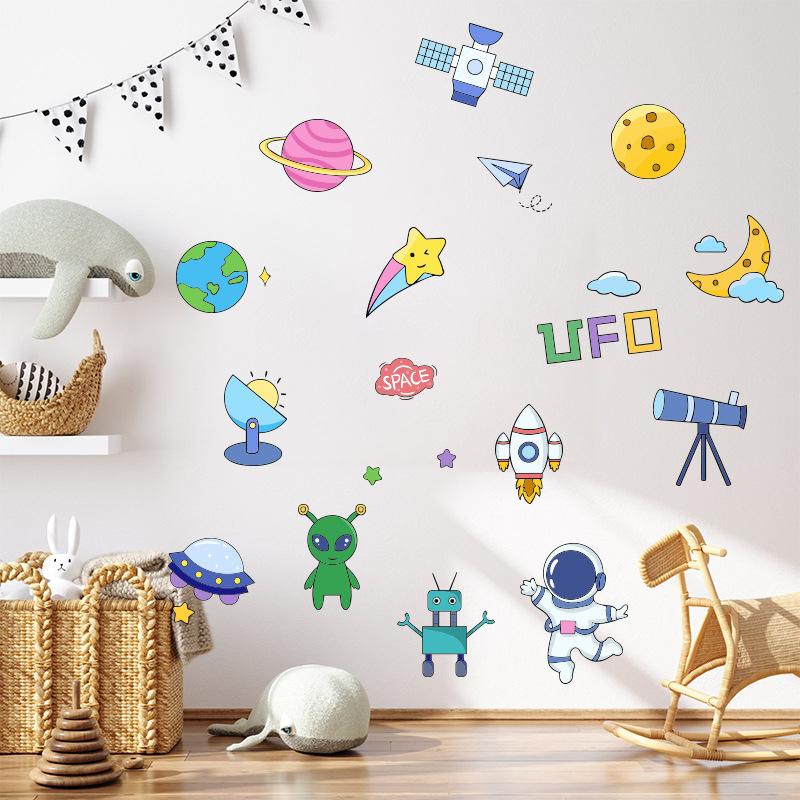 DIY Cartoon Wall Stickers Animal English Letters Astronaut Space Decals for Kids Room Nursery Living Room Decor Self Adhesive Vinyl Art