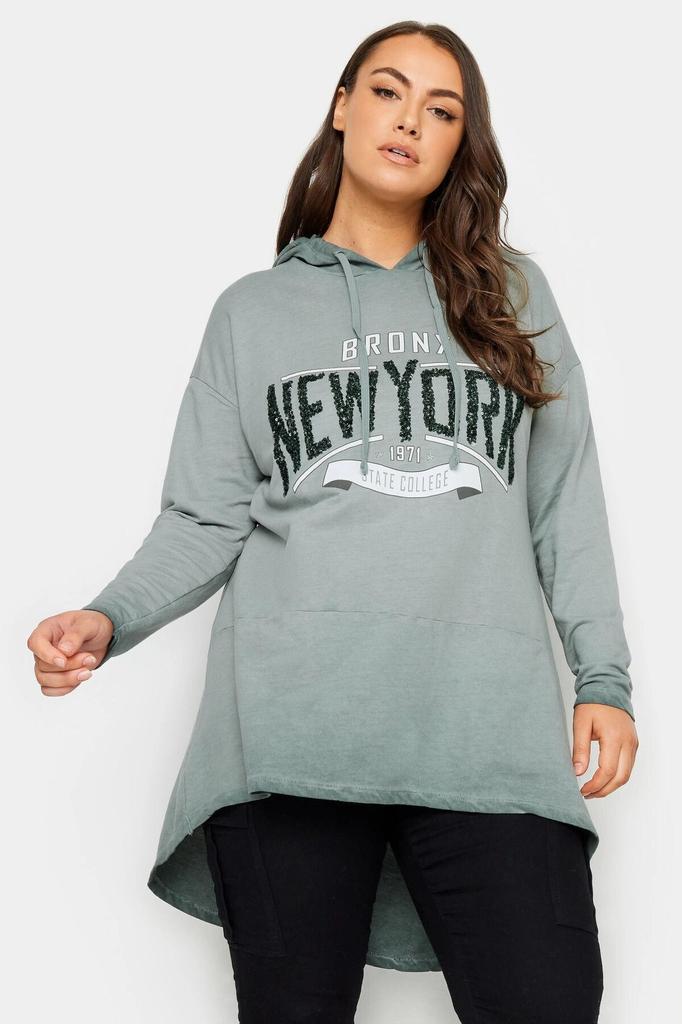 Women's Style Big Size Sweatshirt Plus Size Long Sleeve Long Back Printed Washed Hooded Sweatshirt 302683
