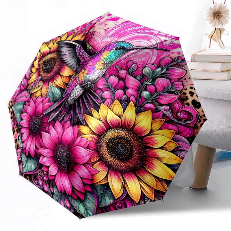 Hummingbird And Flowers Automatic Umbrella Compact & Durable 8-Rib Design Weight Durable Everyday Carry Umbrella Fashion Lovers