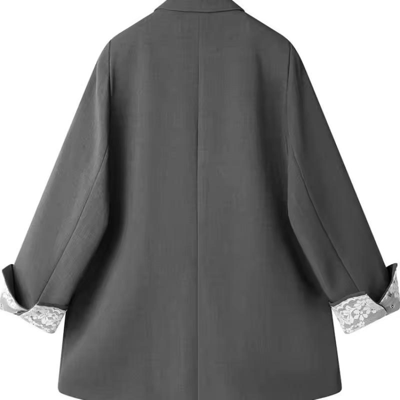 Luxus Grauer Schwarzer Blazer Marke Damen Blazer Frühling Herbst Spitze Patchwork Langarm Anzug Design Büro Dame Blazer Mantel Neu
