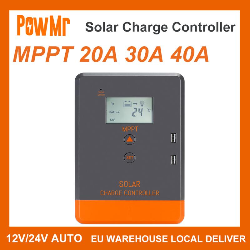 Contrôleur de Charge Solaire MPPT 20A 30A 40A 12V 24V Auto Affichage LCD Régulateur Solaire Convient pour Batteries AGM Gel Inondées et Lithium