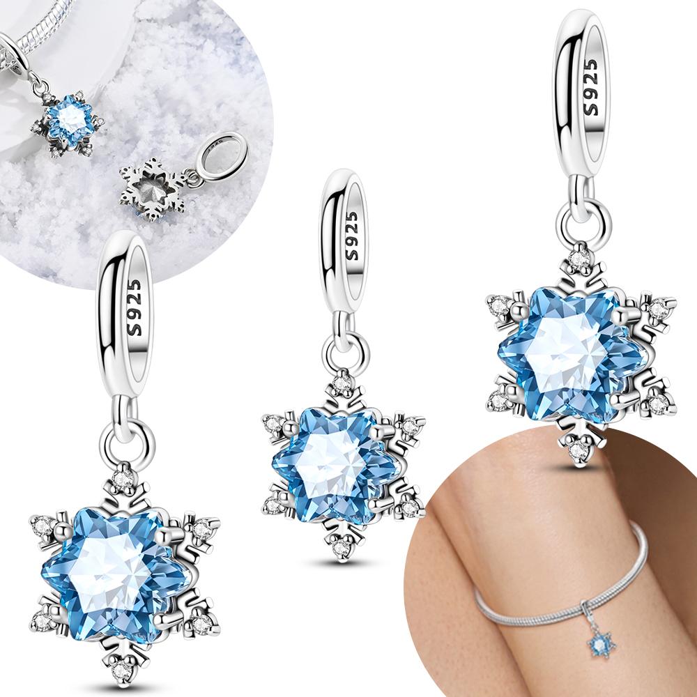 Original Blauer Zirkon Schneeflocken Anhänger Glänzende Kupferperlen Passend für Armband Zarter Schmuck DIY Geschenk Frauen Accessoire