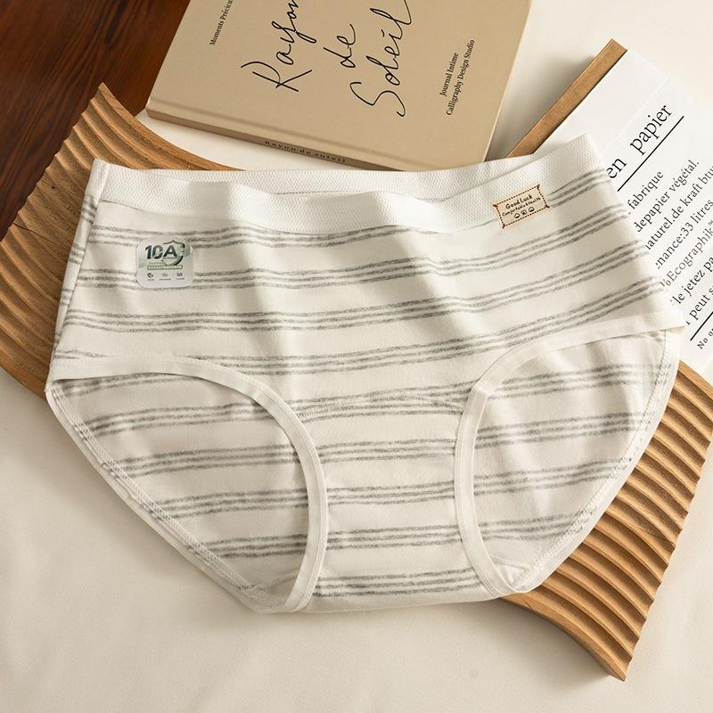 Women s Spring and Summer Striped Retro Pure Cotton Extended Crotch Waist Triangle Briefs M