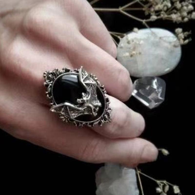 Halloween Black Bat Vampire Earrings Necklace Ring Jewelry Set Halloween Scary Decor Party Gothic Jewellery Gift for Women Girl