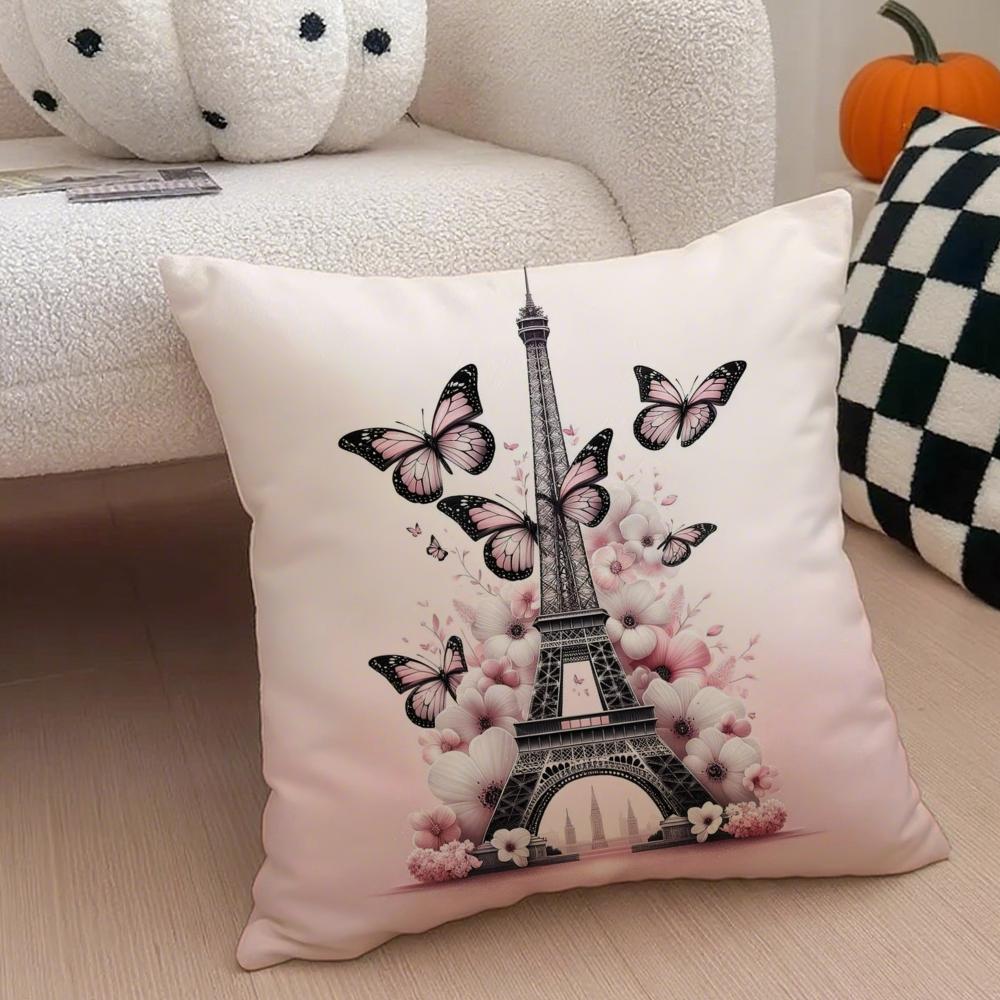 Classic France Eiffel Tower Cushion Cover Throw Pillow Cover Hidden Button Durable Polyester Chair Cushion