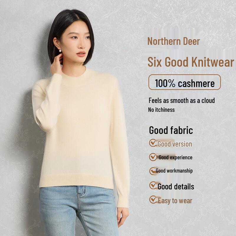 Northern Deer 100% Cashmere Round Neck Pullover Sweater SL17