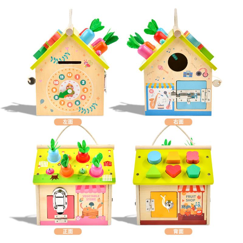 Wooden Early Childhood Education Montessori Busy House Unlocking Box Multifunctional Pairing Cognitive Toys