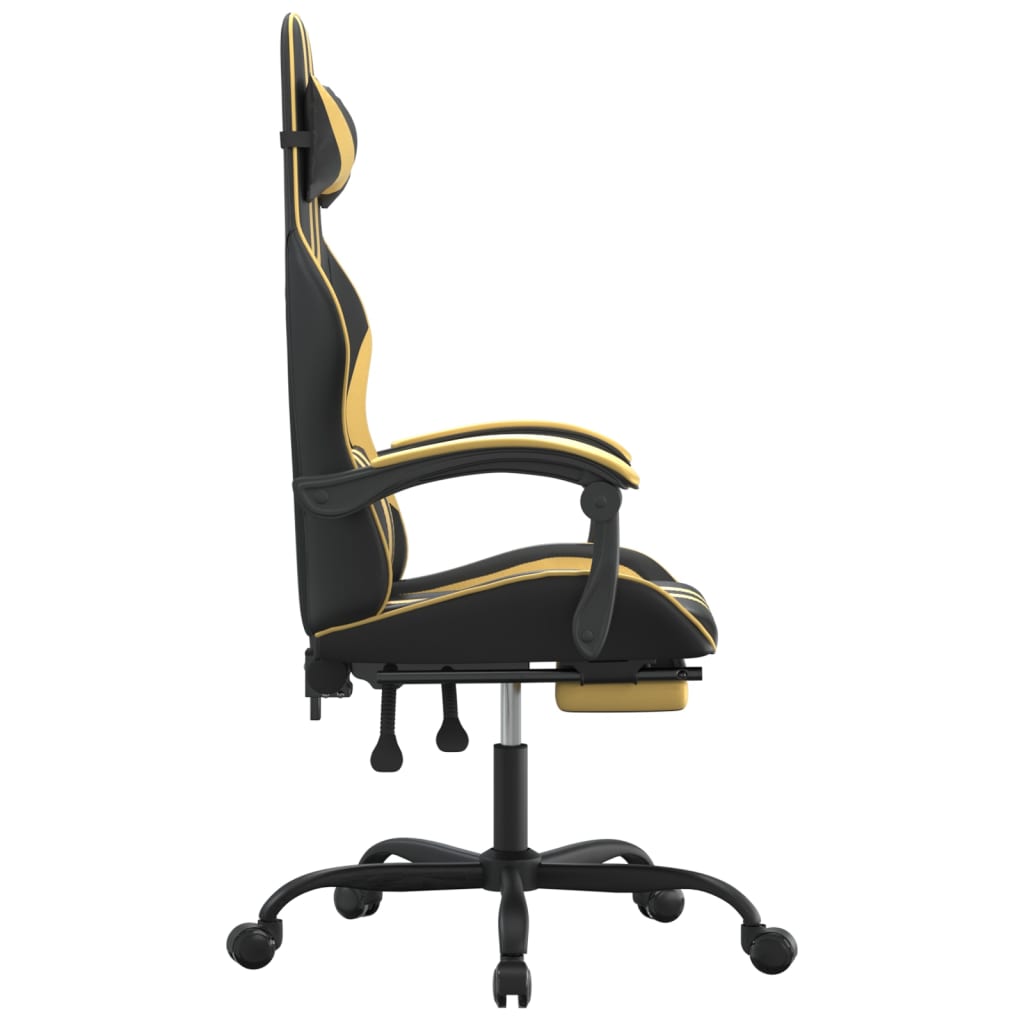 Gaming Chair with Footrest Swivel Black & Gold PU Leather