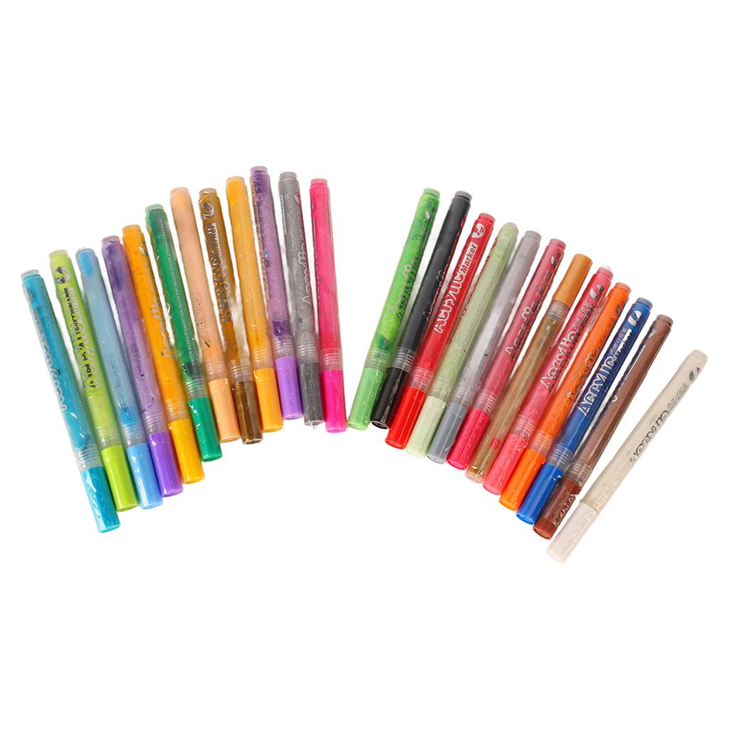 24 Colors Acrylic Pen Set Permanent Odorless Waterproof Acrylic Pens Marker Watercolor Brush Pens Fo