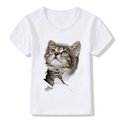 Oberteile Kinder T-Shirt Kinder süßer Peep-Katzenkopf lustige T-Shirts Kawaii
