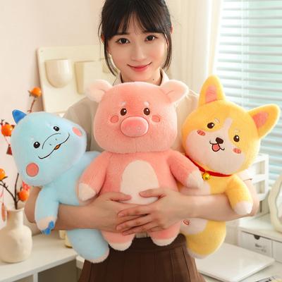 Fofo fofo animal urso Shiba Inu boneca brinquedo de pelúcia dinossauro porco boneca infantil boneca calmante