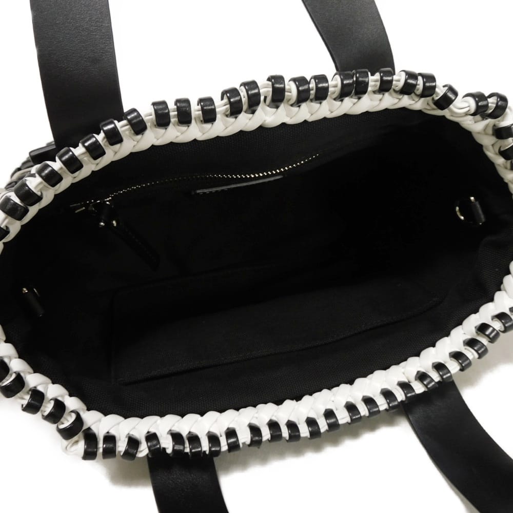 Used Intreccio Woven Tote Bag (12166), 5BA077 2D3N F0967 7922, White, 2-Way Shoulder Bag with Embossed Logo, Black,