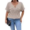 New solid color plus size women's blouse zipper short-sleeved fake pocket pullover T-shirt loose