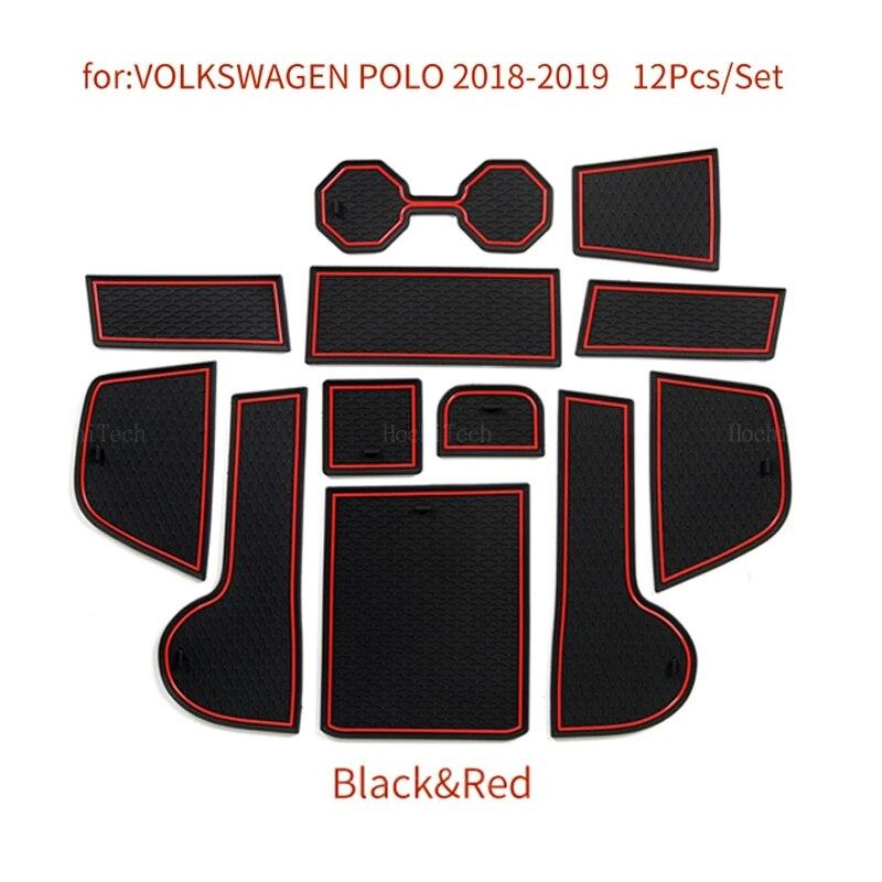 

Коврик для ворот и чашек, противоскользящий коврик для двери, резиновая подставка для интерьера для VW Volkswagen POLO MK6 AW 2018 красный