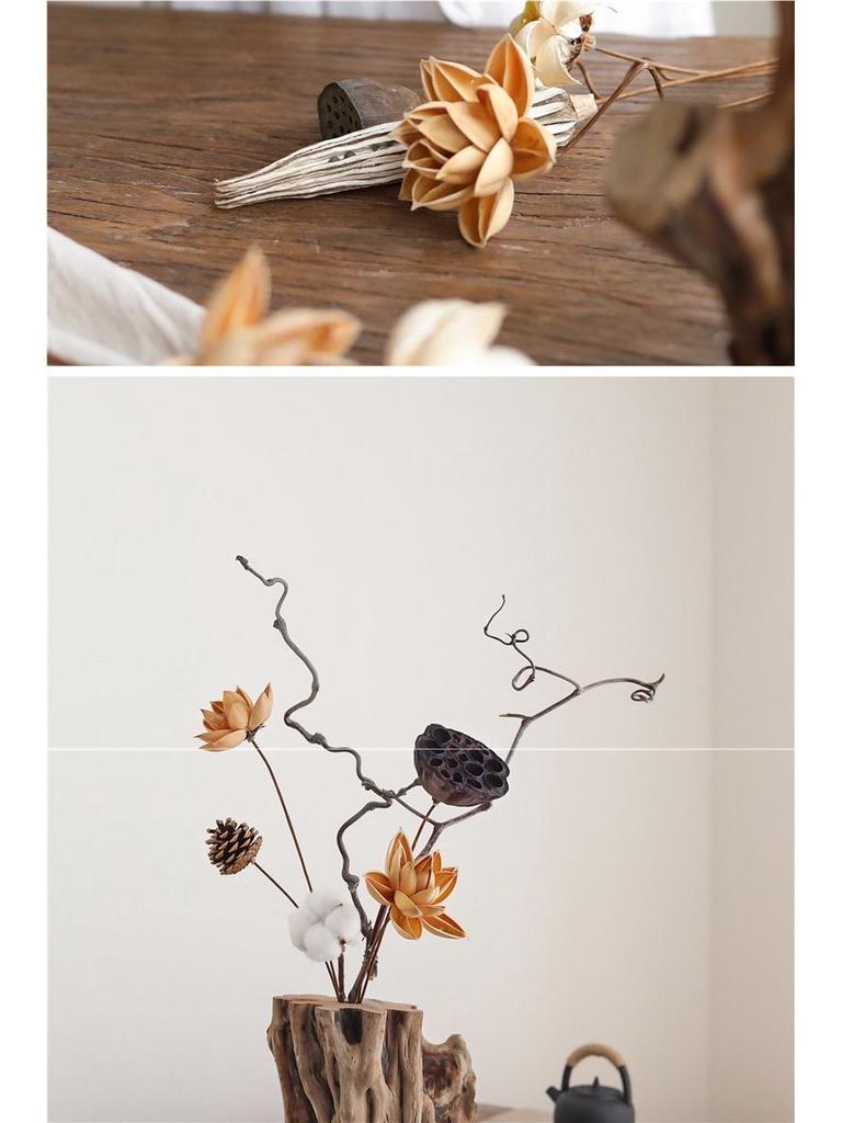 Zen Tabletop Vase with Dried Flowers for Living Room or Tea Room Decor