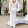 Women's Summer Solid Color Sexy Hollow Beach Bikini Swimsuit Smock Long Dress