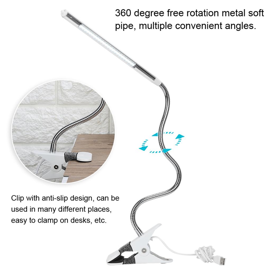 Tragbare USB LED Klemmtischleuchte Verstellbares Schreibtischlicht für TattooManiküreMake-up Perlweiß