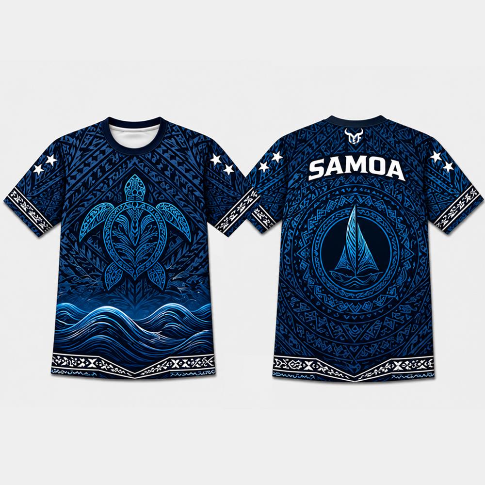 Neues Samoa Vintage Trikot Sport Schnelltrocknendes Fußball T-Shirt Polynesische Stammes-Tattoos Samoanische Meeresschildkröte & Segelboot Grafik Tops