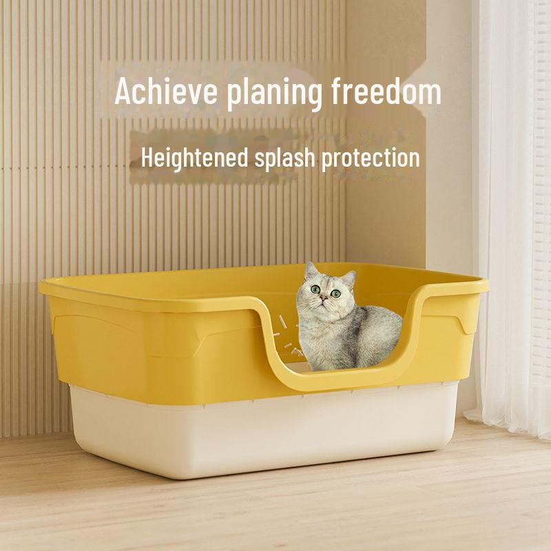 Extra-Large Splash-Proof Semi-Enclosed Cat Litter Box with High Walls