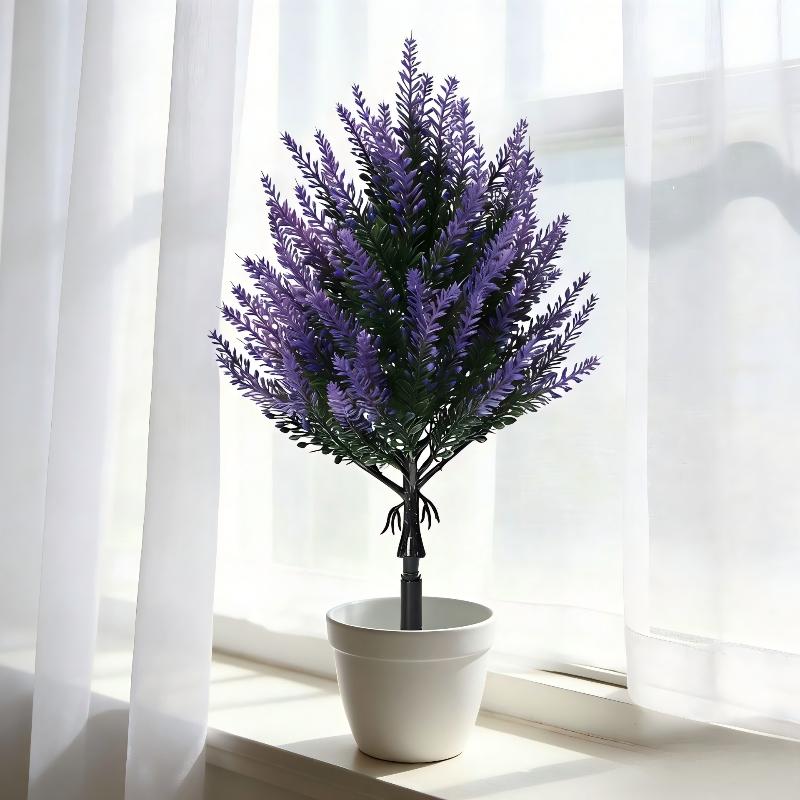 Flor de Lavanda Artificial com Espeto para Solo, Plantas de Lavanda Falsas Realistas para Jardim, Pátio e Decoração Externa