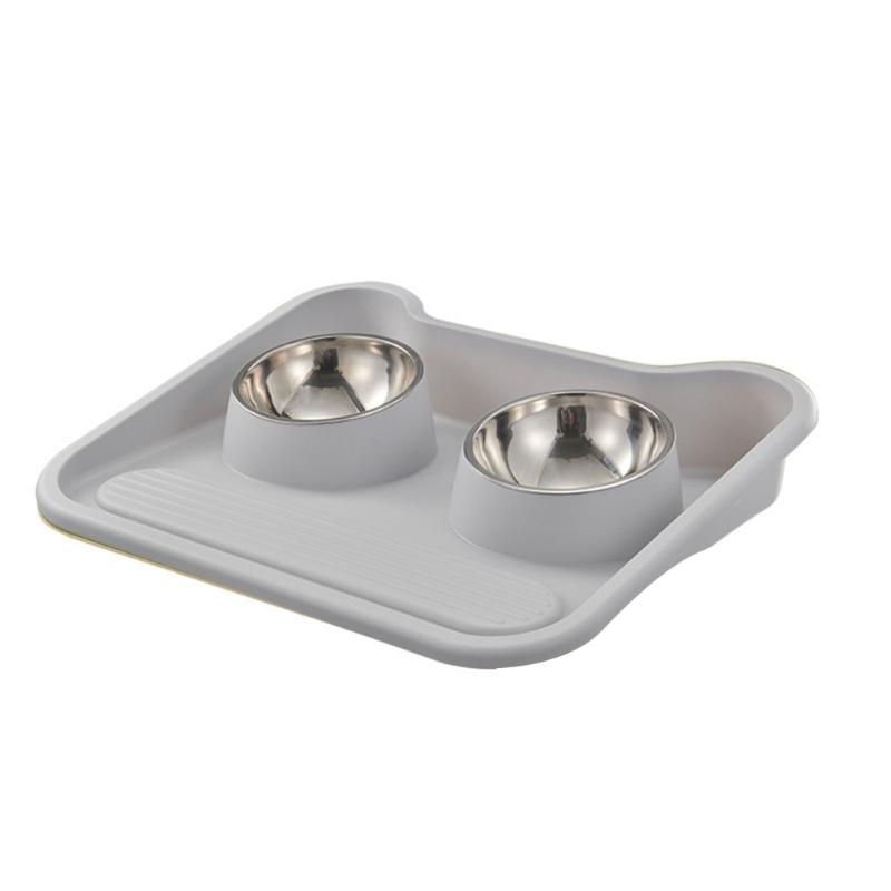 

Pet Food Double Bowls Tilted Cat Bowl Mat for Food & Water Feeding Elevated Dogs Feeding Bowl Anti-Slip Kitten Feeders серый