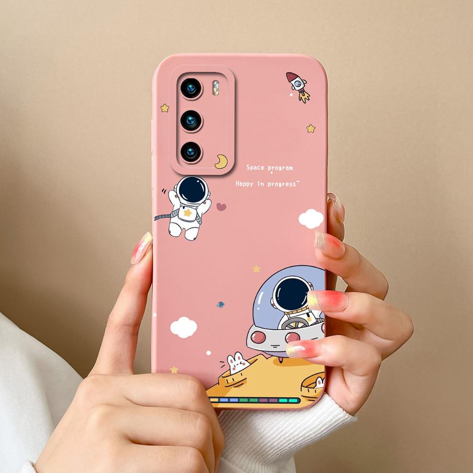 Case For Huawei P40 Pro Flower Pilot Back Cover Soft Liquid Silicone Camera Protection Phone Shell For Huawei P 40 P40Pro Coque