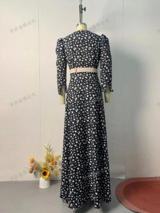 2024 Autumn Women's Korean Style Polka Dot Color Block Elegant Long Dress