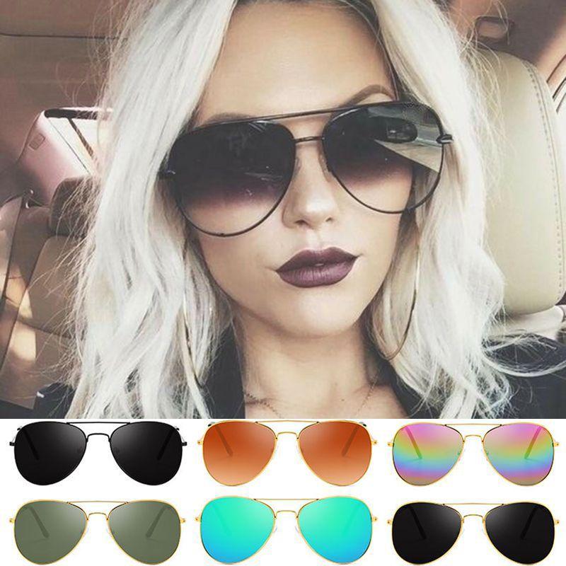 Lunettes de soleil de mode vintage surdimensionnées à verres miroir pour femmes et hommes avec monture en métal