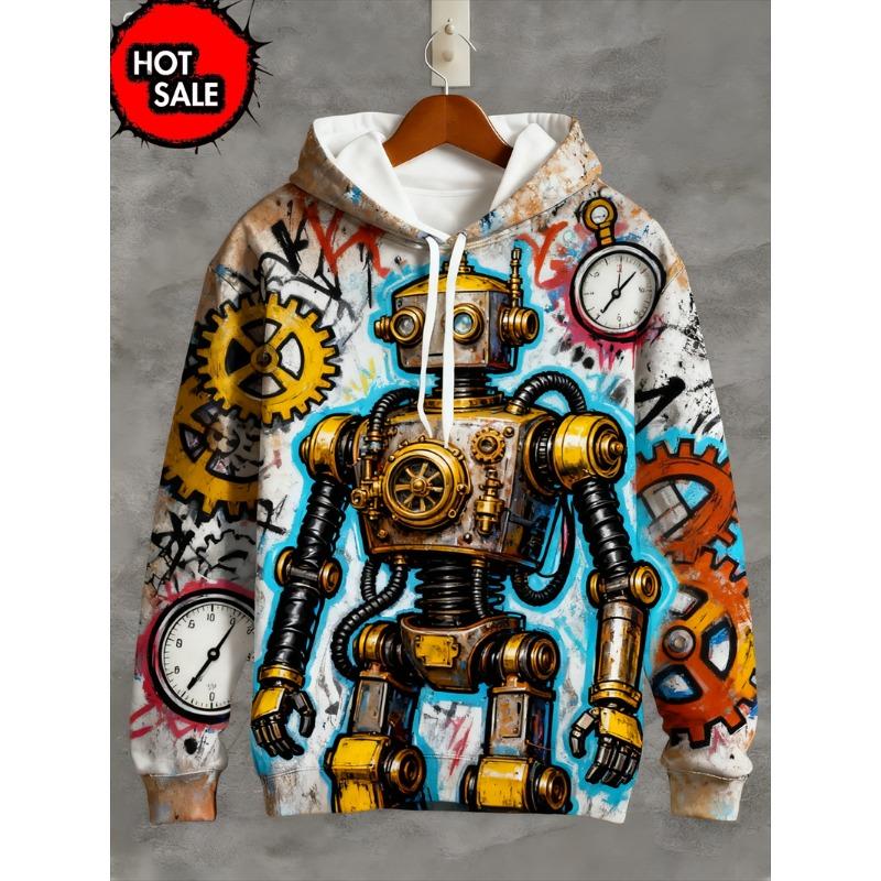 3D Print Hoodie Men Horror Clown Collage Graffiti Cartoon Face All Over Print Drawstring Casual Hooded Sweat Top