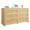 6 Drawer Rattan Dresser, Double Dresser for Bedroom, Natural Rattan Chest of Drawer with Metal Handle, Modern Wood Chest Clothing Organizer & Storage