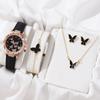 6pcs/set Luxury Watch Women Rings Necklace Earrings Bracelet Set Butterfly Leather Strap Watches Lady Wristwatch No Case
