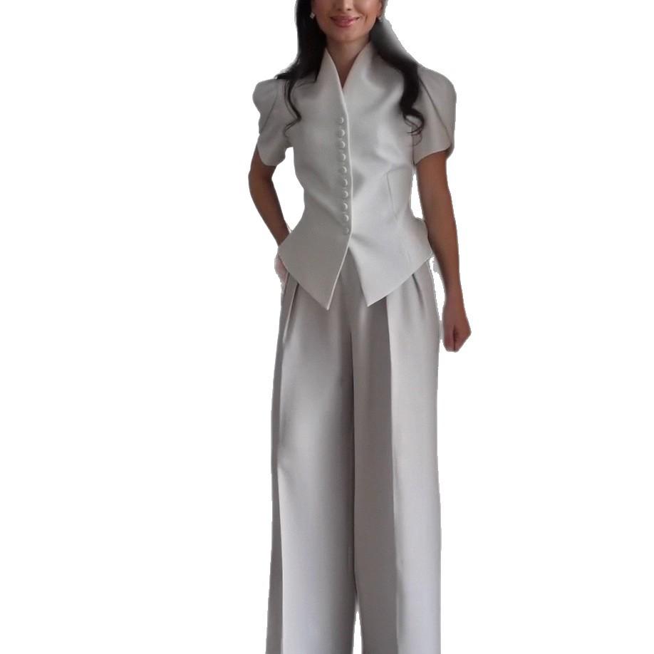 summer new cross-border European and American casual bag sleeve suit button cardigan long sleeve jacket loose wide leg pants suit