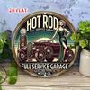 D Flat Pc Hot Rod Round Aluminum Sign  Retro Style Metal Tin Sign Vintage Car Rustic Metal Wall Art Full Service Garage