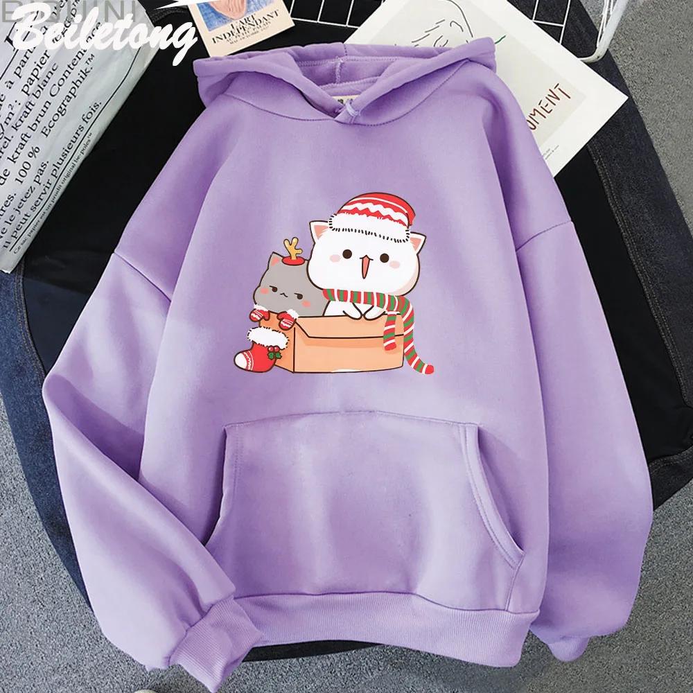 Peach and Goma Mochi Cat Hoodie Woman Streetwear Christmas Printed Kawaii Sweatshirts Winter Autumn Oversize for Couples Hoddies