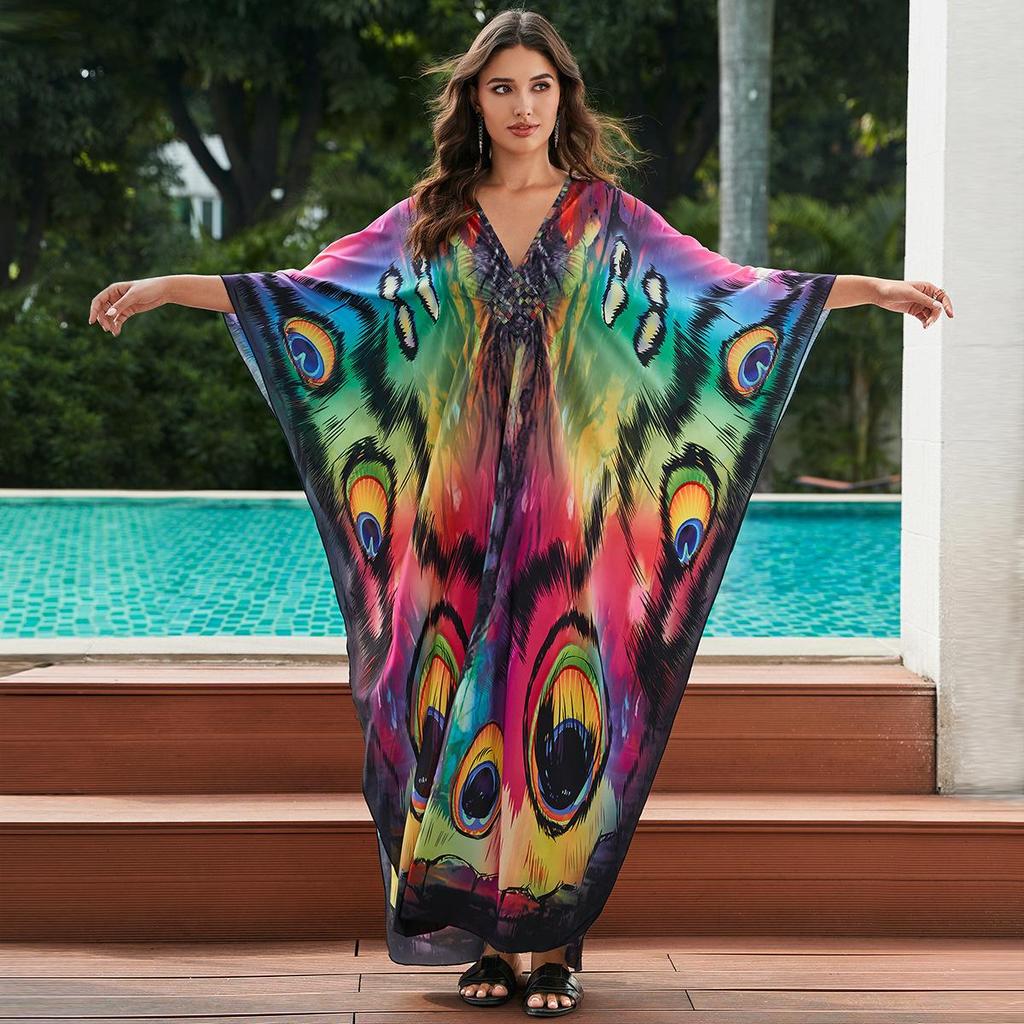 Beach Kaftans for Women Printed Maxi Dresses Cover Ups for Swimwear Summer Vacation Bathing Suits Factory Supply
